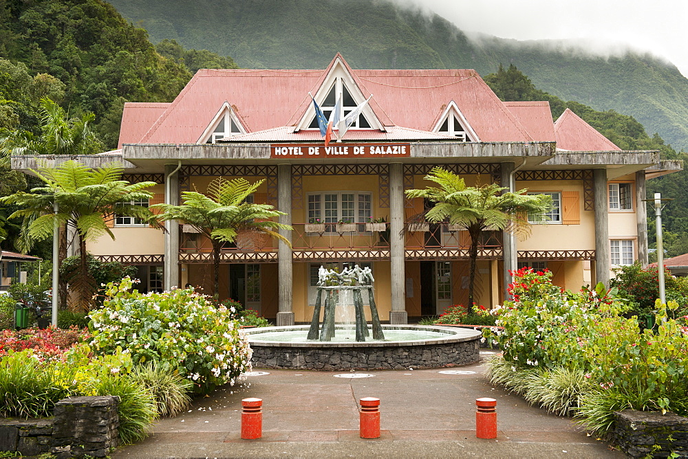 The Salazie Hotel de Ville (town hall) on the French island of Reunion in the Indian Ocean, Africa