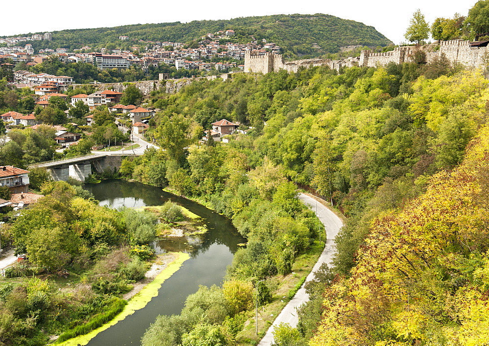 The Tsarevets fortress and Yantra River in Veliko Tarnovo in Bulgaria, Europe