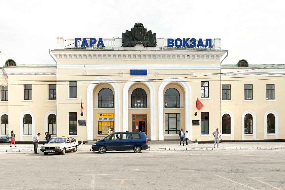 The train station building in Tiraspol, Transnistria, Moldova, Europe