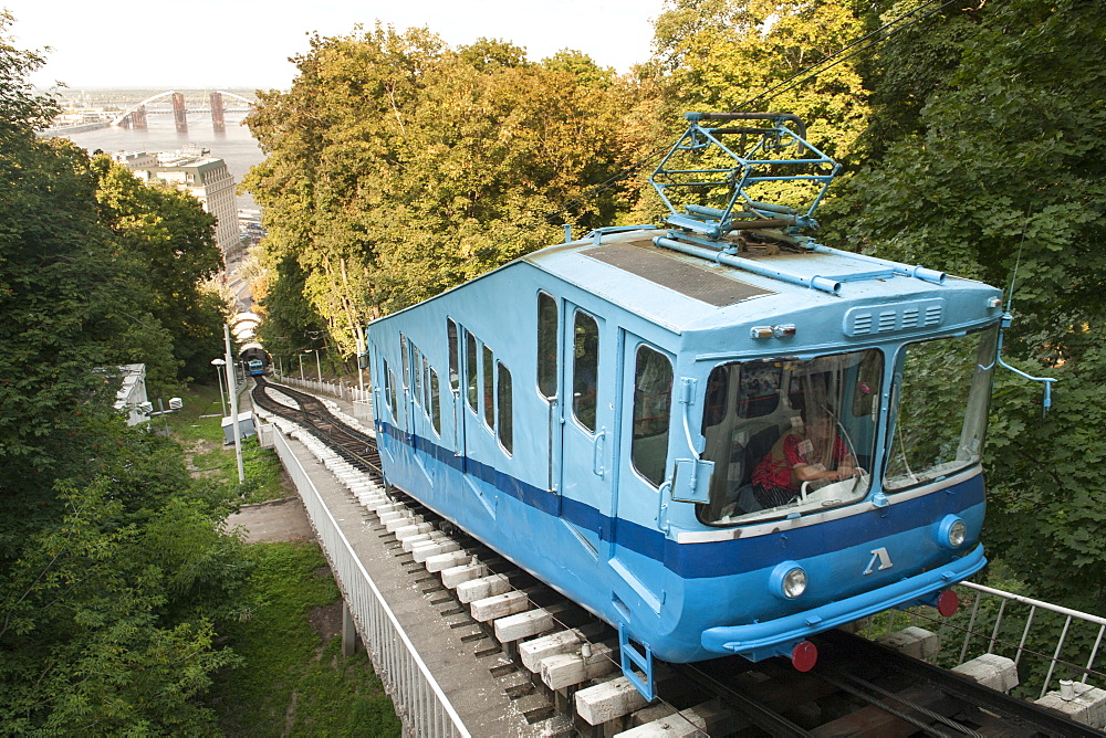 The Kiev funicular connecting the historic Uppertown and the lower neighborhood of Podil in Kiev, the capital of Ukraine, Europe