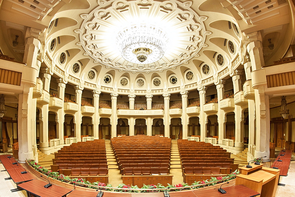 Interior of the Palace of the Parliament (Ceausescu's Palace) in Bucharest, Romania, Europe