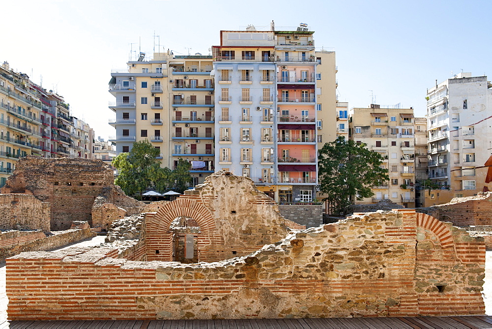 Ruins of the Roman-era Imperial Palace of Galerius on Navarinou square in Thessaloniki, Greece, Europe