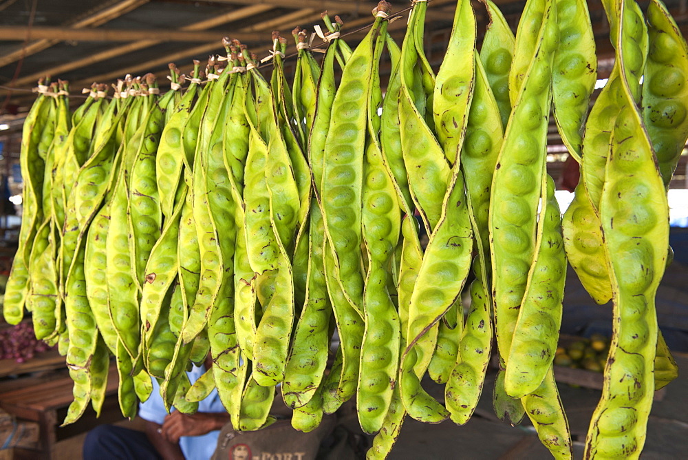 Large green pods in the market of Wuring fishing village near Maumere on Flores island, Indonesia.