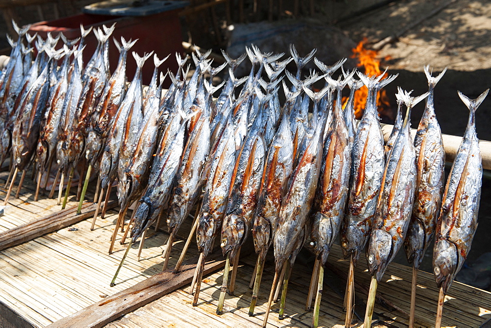 Cakalang fish on sale at a roadside stall between the towns Maumere and Moni on Flores island, Indonesia.