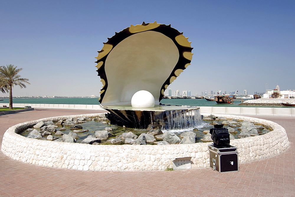 The Pearl Monument on the Doha corniche in Qatar.