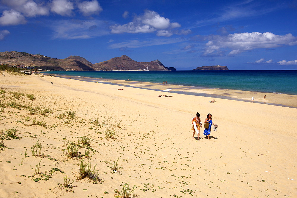 View along the beach of the Portuguese Atlantic island of Porto Santo.