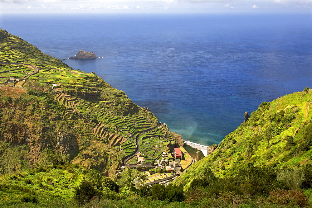 Coastal landscape at Ribeira da Janela on the Portuguese Atlantic island of Madeira.