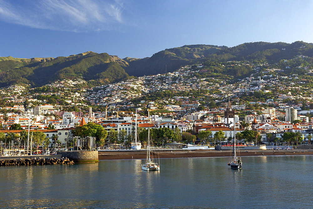 View of the town of Funchal and the Portuguese Atlantic island of Madeira.