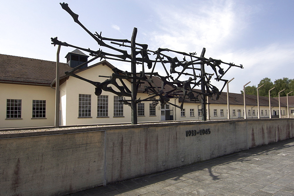 Sculpture outside the main museum building at the former Dachau Concentration Camp on the outskirts of Munich, Bavaria, Germany, Europe