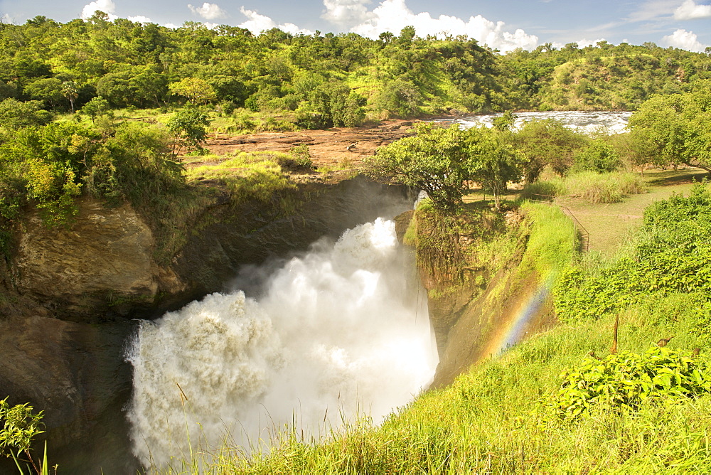 View of Murchison Falls on the Victoria Nile River in the Murchison Falls National Park in Uganda.