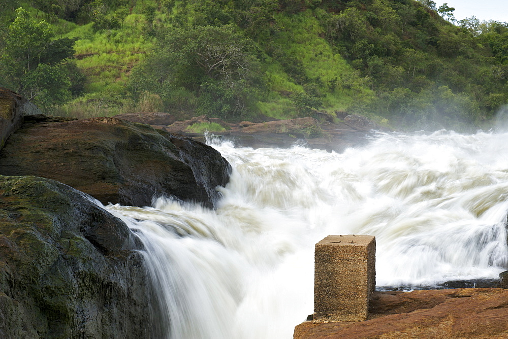 View of Murchison Falls on the Victoria Nile River in the Murchison Falls National Park in Uganda.