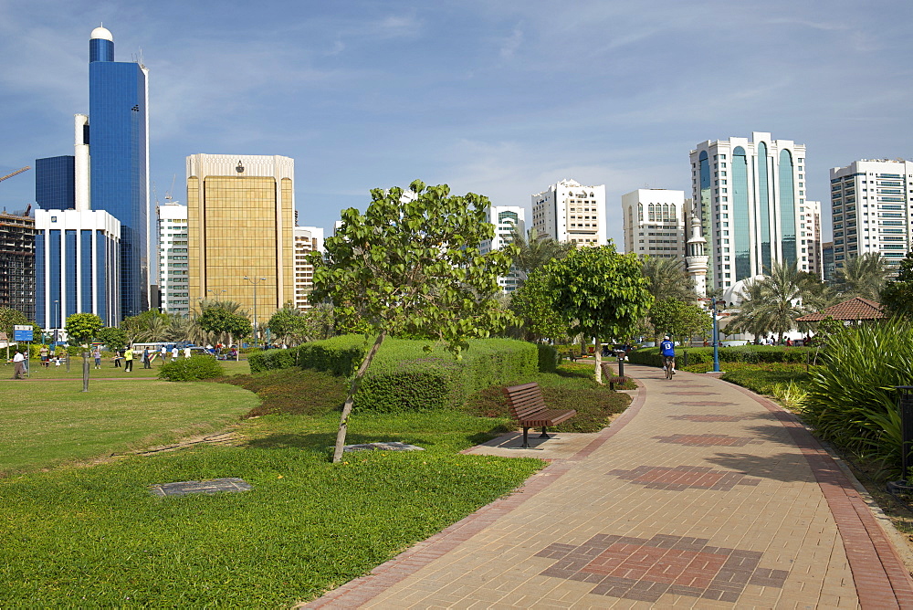 Buildings and green space in Abu Dhabi, the UAE.