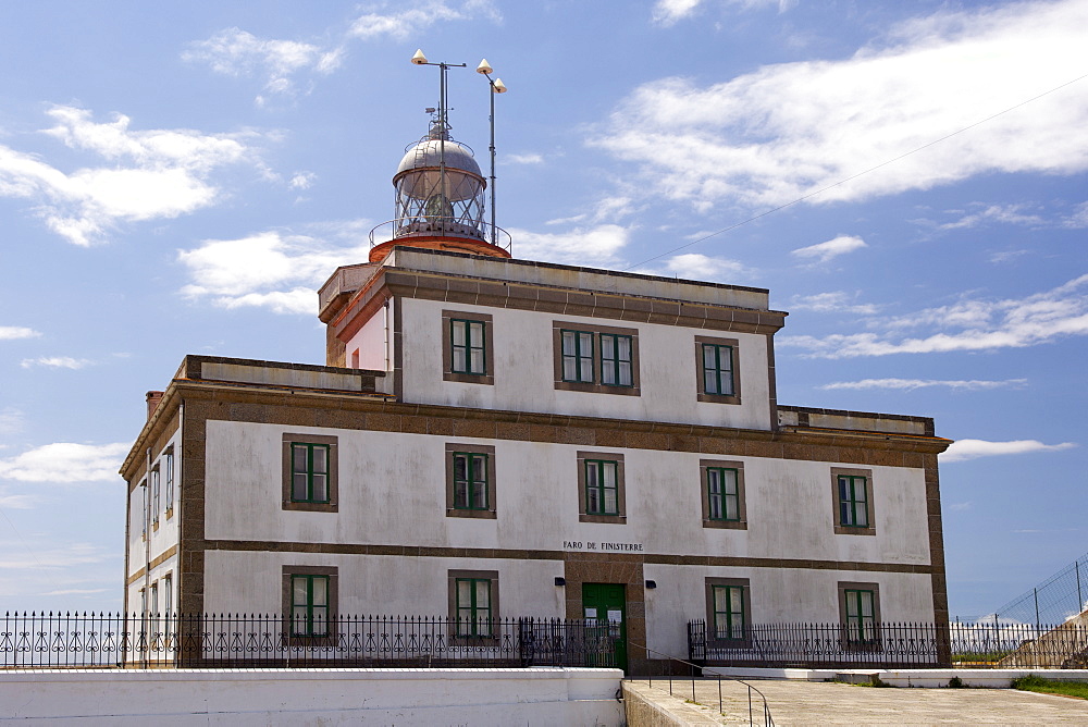 The Finisterre lighthouse at Cabo Finisterre along the Atlantic coast of the A Corun~a province of Spain's Galicia region. It is also spelt Fisterra.