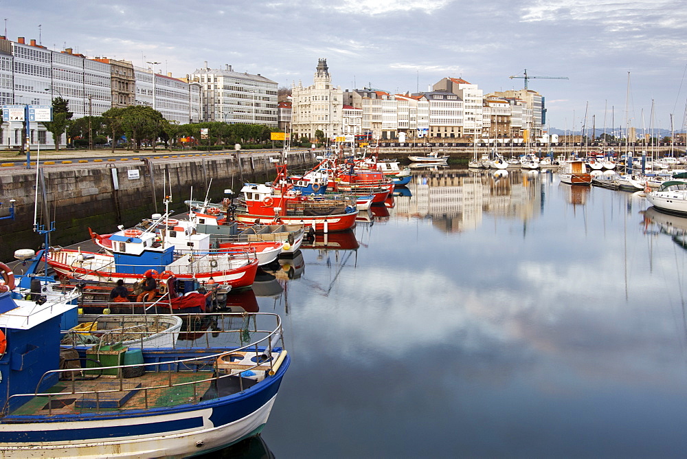 Boats in the marina in the town of La Corun~a in Spain's Galicia region.