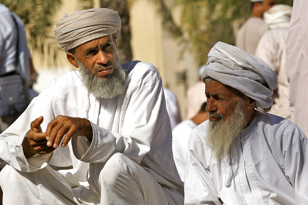 Omani men at the Friday market in Nizwa in Oman.