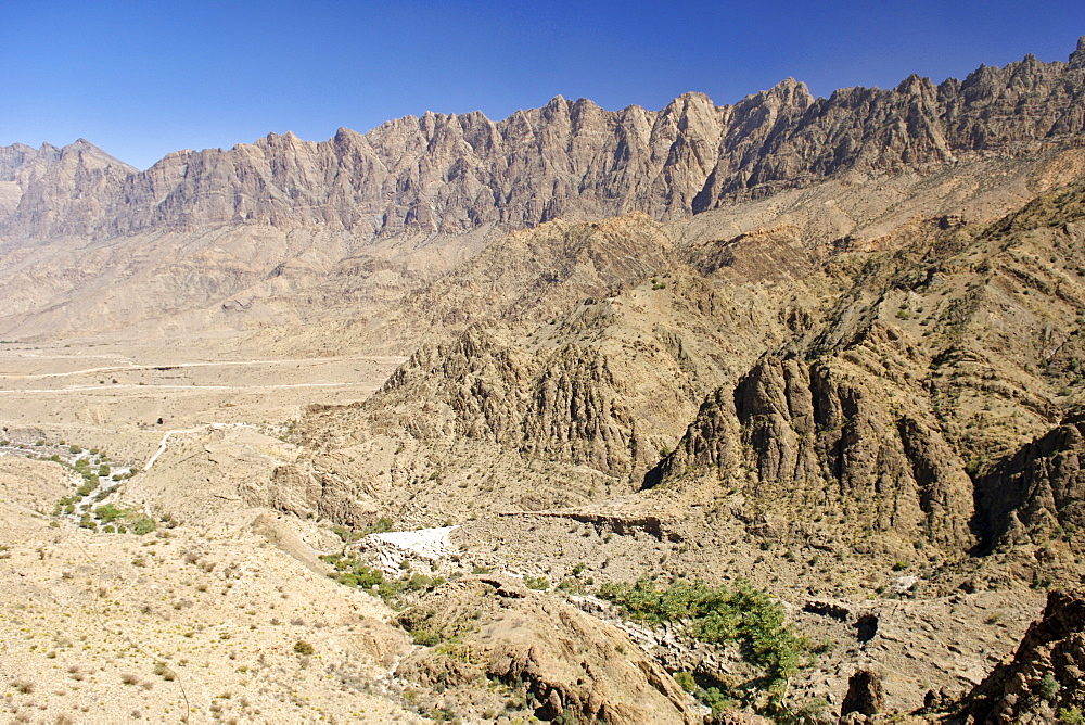 Landscape in the Ghubrah bowl region of the Jebel Akhdar mountain of Oman.