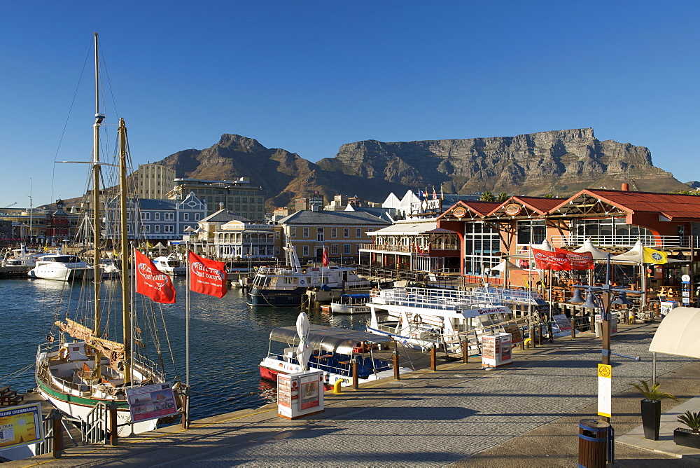 Early morning view of the Waterfront in Cape Town with Table Mountain in the background.