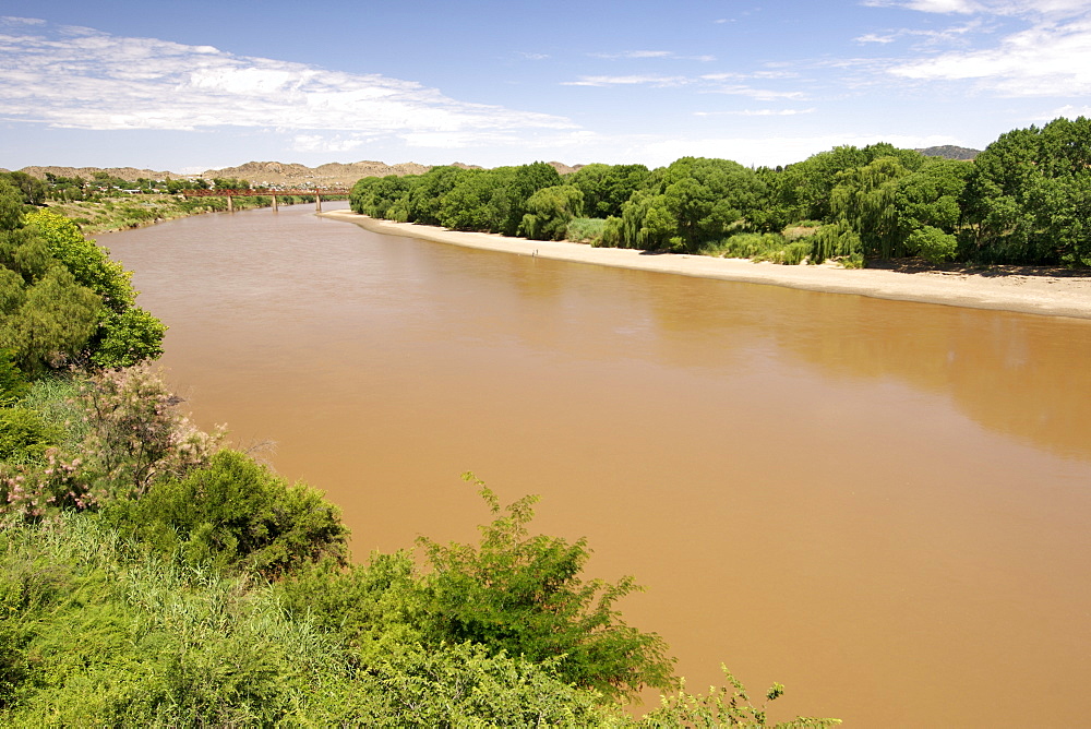 The Orange River where it forms the border between the Orange Free State and Eastern Cape Provinces at the town of Aliwal-North in South Africa.