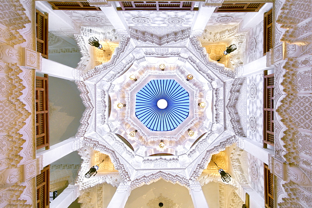 Ceiling of the dining room in the Palais Sebban riad in Marrakech, Morocco