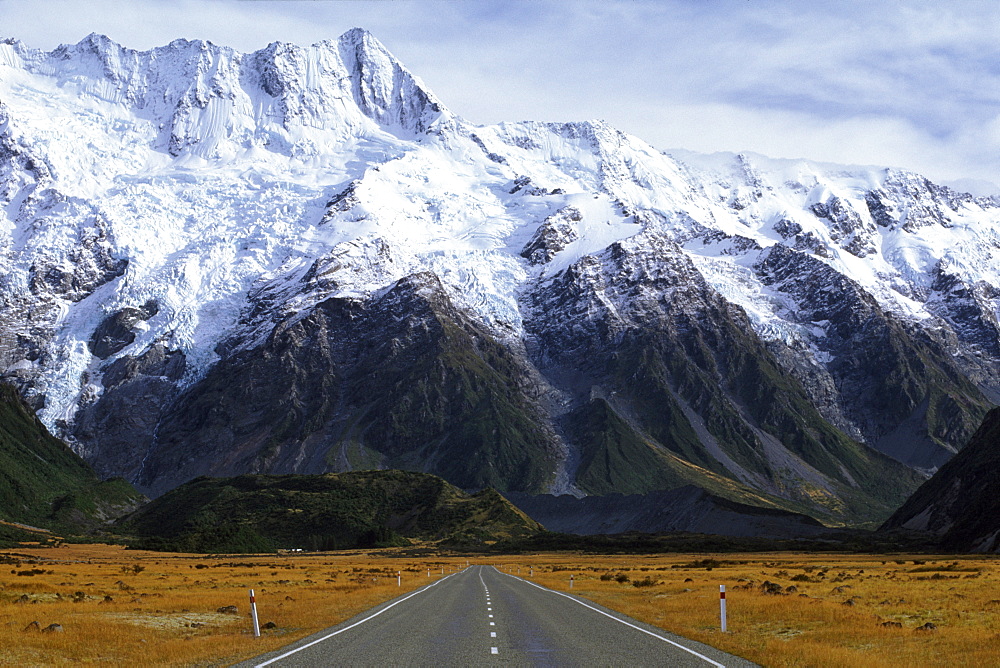 The road to Mount Cook in the Aoraki National Park, South Island, New Zealand, Pacific