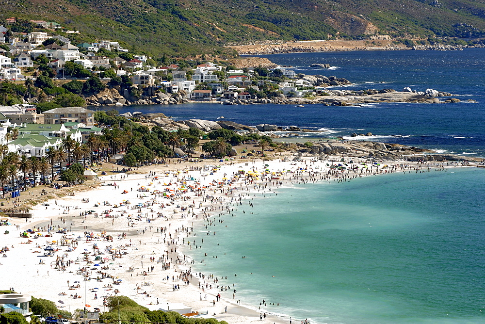 View of Camps Bay beach on Cape Town's Atlantic coastline.