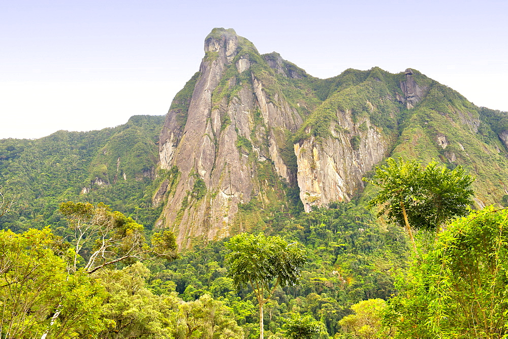 View of Ambatotsondrona (Leaning Rock) and surrounding rainforest as seen from Camp Marojejia (Camp Two) in Marojejy National Park in northeast Madagascar, Madagascar, Africa