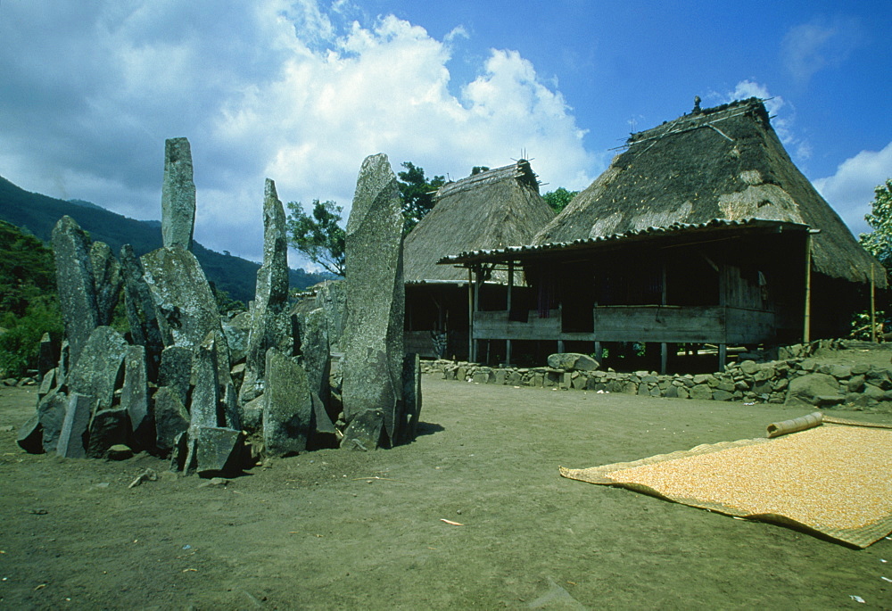 Megaliths at Bena, a traditional Ngada village near Bajawa in central Flores, Timor, Southeast Asia, Asia