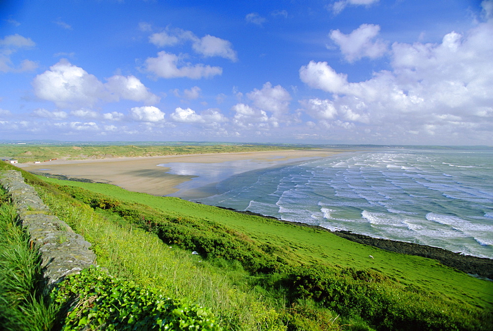 Looking south along Saunton Sands and Braunton Burrows near Barnstaple, North Devon, England, UK