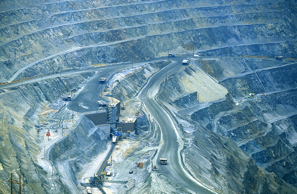 Bingham Canyon Copper Mine, Salt Lake City, Utah, UsaBingham Canyon Copper Mine, the 'Richest Hole on Earth' and the largest excavation in the world at 2.5 miles wide & .75 mile deep. The ore goes to the smelter on Great Salt Lake