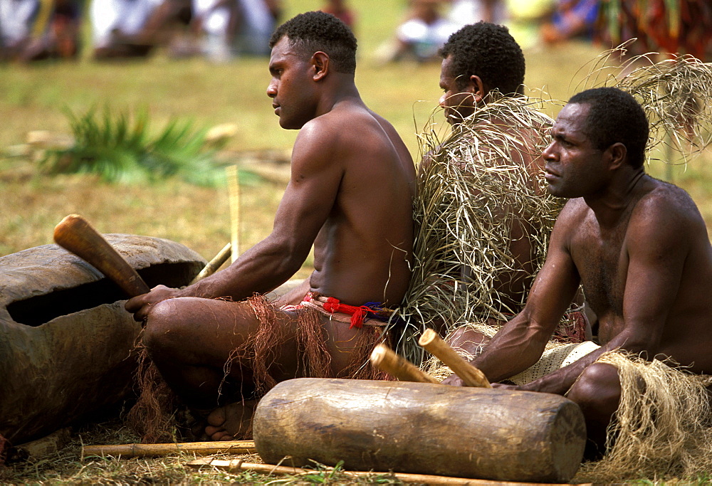 Tamtam drummer from the Island of Pentecost playing at a traditional dance during a cultural festival, Port Vila, Efate Island, Vanuatu