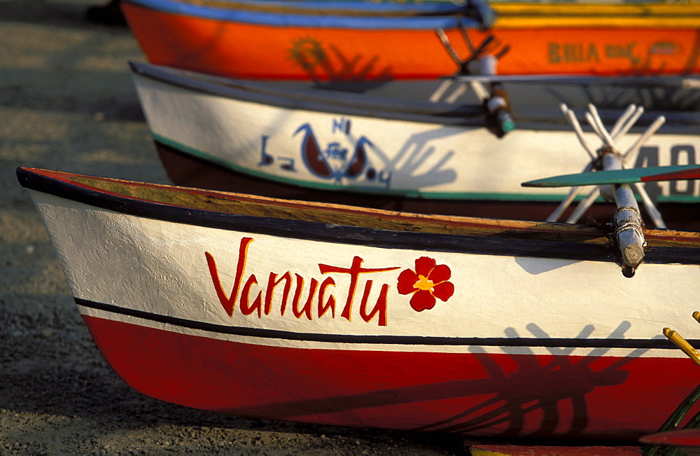 Canoes on the seafront of the capital city centre, Efate Island, Port Vila, Vanuatu