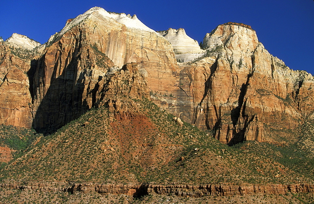 The 6904ft 'Beehives' in the western walls of the south end of Zion Canyon, in the most accessible part of this stunning national park with its 2000-3000ft sandstone walls, Zion National Park, Utah, United States of America (USA), North America