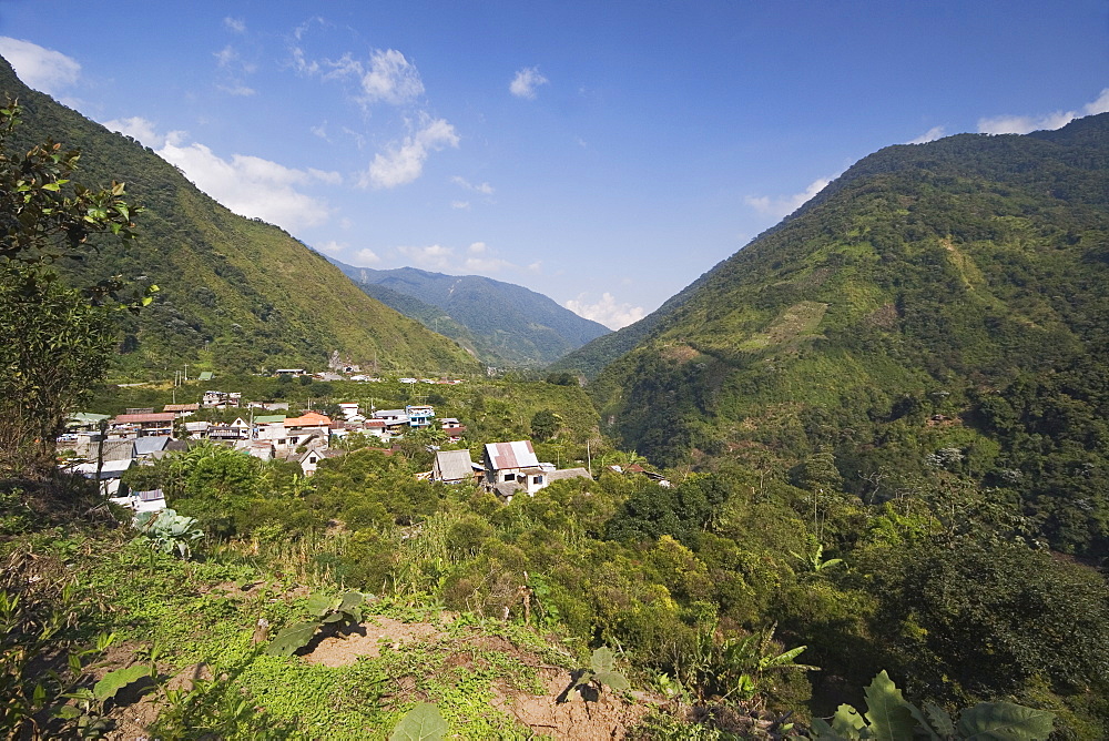 Small town of Machay in the Pastaza River valley, that flows from the Andes to the upper Amazon Basin, near Banos, Ambato Province, Central Highlands, Ecuador, South America