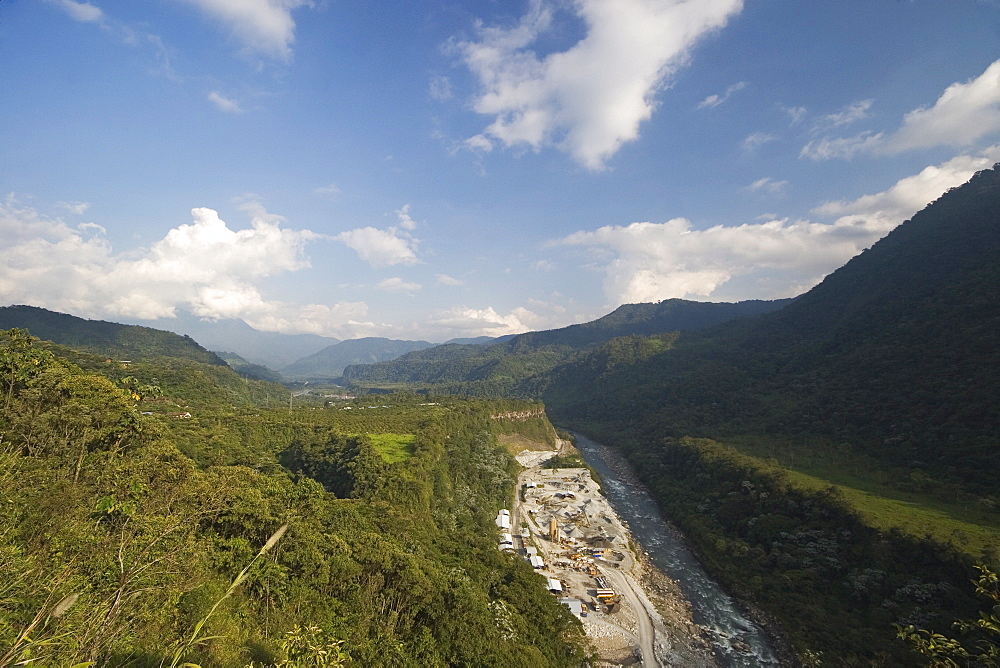 Part of the $300 million, 230 megawatt San Francisco hydroelectric project that extends the existing Agoyan power station in the Rio Pastaza valley, downstream of Banos, Ambato Province, Central Highlands, Ecuador, South America