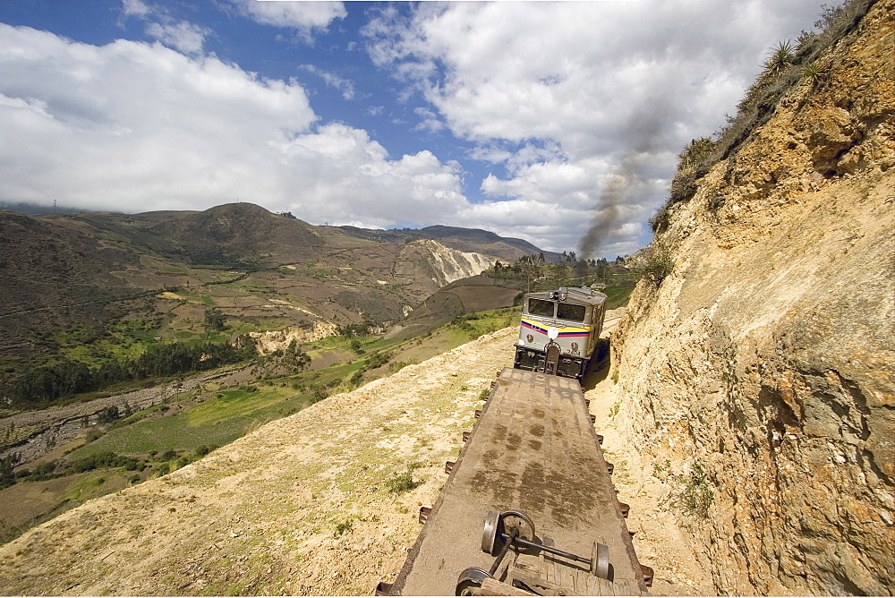 Locomotive of the train that travellers take to El Nariz del Diablo (The Devil's Nose), en route to Riobamba from Alausi, Chimborazo Province, Central Highlands, Ecuador, South America