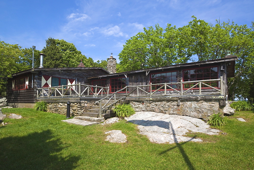 Cove Cabin, a National Historic Register Site looking out on Mount Hope and Narragansett Bays at Mount Hope Farm, Bristol, Rhode Island, New England, United States of America, North America