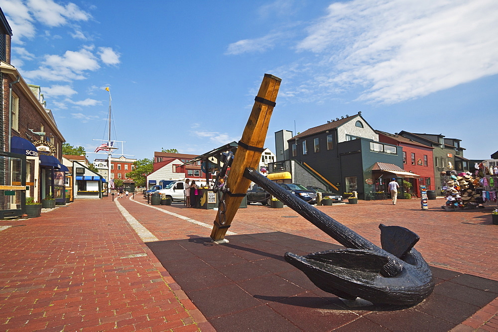 Antique anchor at Bowen's Wharf, established in 1760 and now a busy waterfront retail and tourist centre, Newport, Rhode Island, New England, United States of America, North America