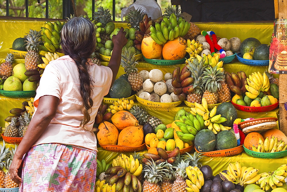 Temple fruit offerings for sale in this sacred pilgrimage town, popular with all religions, Kataragama, Uva Province, Sri Lanka, Asia