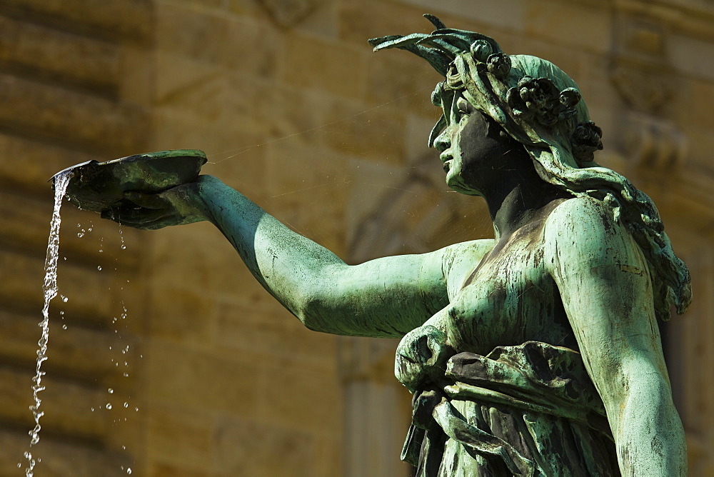 Neo-renaissance statue in a fountain at the Hamburg Rathaus (City Hall), opened 1886, Hamburg, Germany, Europe 