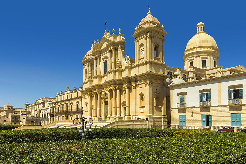 The 17th century Cathedral, collapsed in 1996 and rebuilt, at Noto, famed for Baroque architecture, UNESCO World Heritage Site, Noto, Sicily, Italy, Mediterranean, Europe