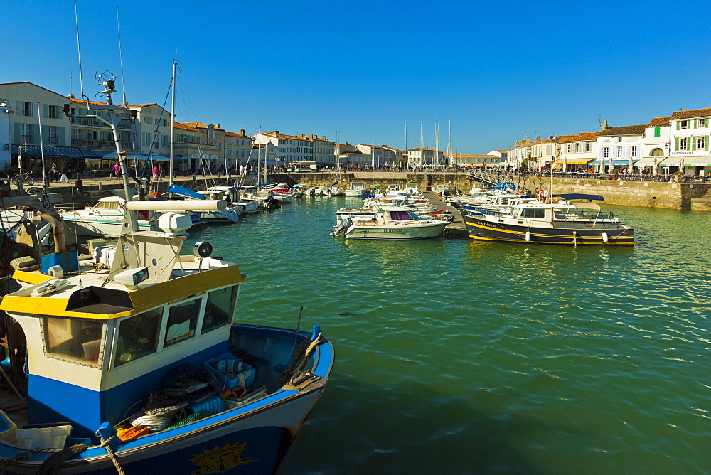 Fishing boats and yachts in the quays at this north coast town, Saint Martin de Re, Ile de Re, Charente-Maritime, France, Europe