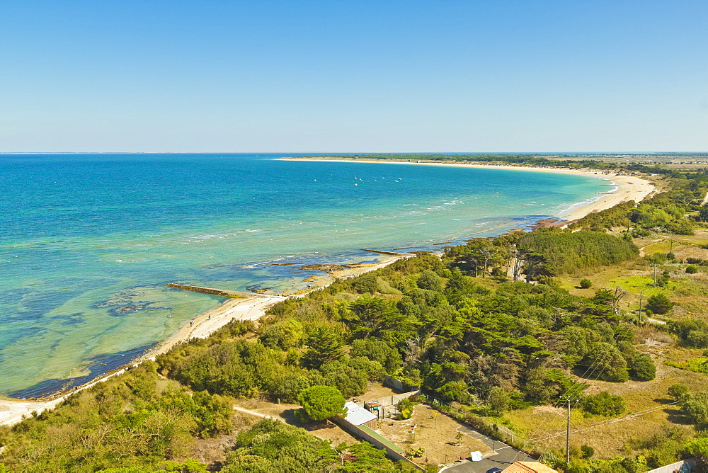 View east from Le Phare des Baleines (Lighthouse of the Whales) at west tip of the island, Ile de Re, Charente-Maritime, France, Europe