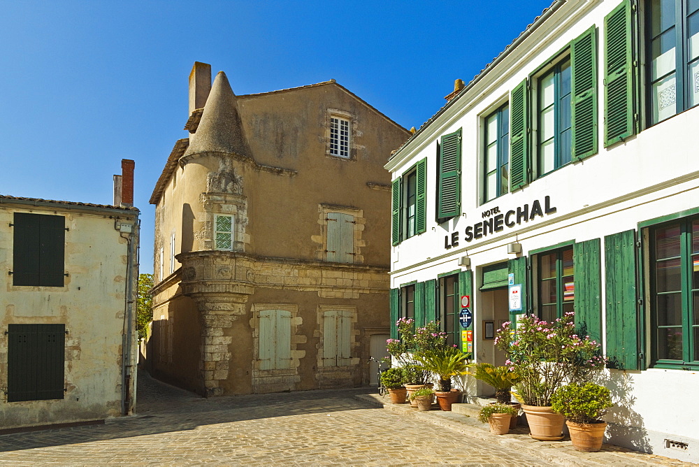 Hotel Senechal on Rue Gambetta in the island's principal western town. Ars en Re, Ile de Re, Charente-Maritime, France, Europe