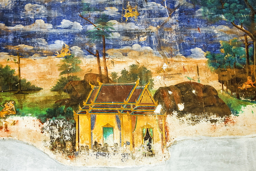 Fresco of the Reamker, the Khmer version of the Ramayana epic poem, Royal Palace cloisters, Royal Palace, Phnom Penh, Cambodia, Indochina, Southeast Asia, Asia