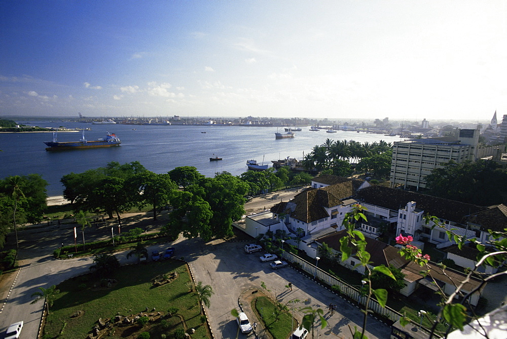 View of the harbour from the Kilimanjaro Hotel on Kivukoni front, Dar es Salaam, Tanzania, East Africa, Africa