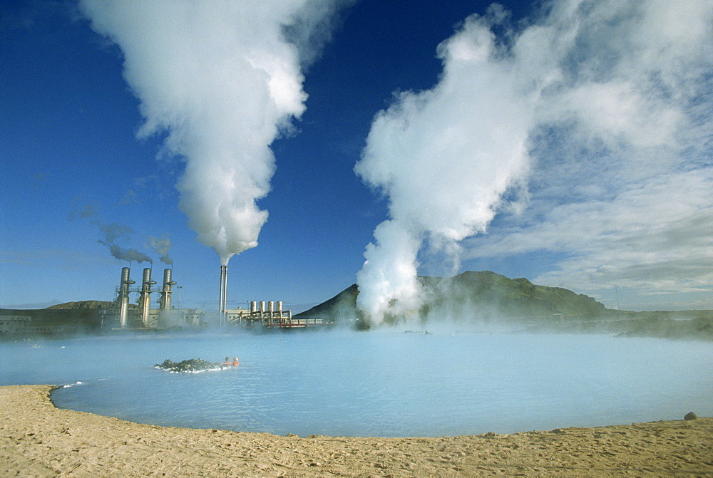 Geo-thermal power plant in the Svartsengi (Black Field) Area, the Blue lagoon is popular with bathers and good for skin complaints, Svartsengi, Iceland, Polar Regions