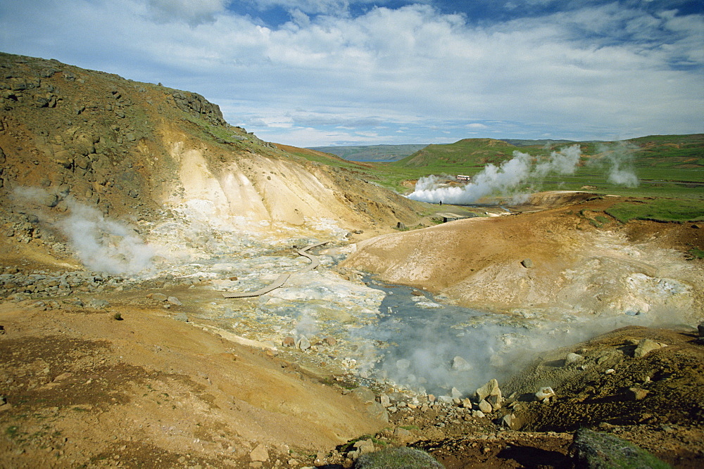 Steam rising from hot springs at Krisuvik on the south west peninsula of Iceland, Polar Regions