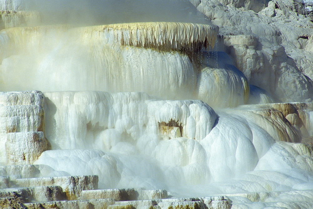 Close-up of the limestone terraces formed by volcanic water depositing six inches of calcium carbonate a year, Mammoth Hot Springs and Terraces, Yellowstone National Park, UNESCO World Heritage Site, Wyoming, United States of America, North America