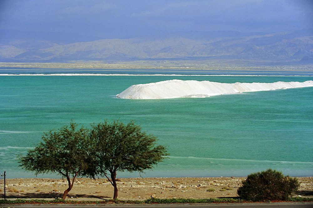 Mined sea salt at shallow south end of the Dead Sea near Ein Boqeq, Israel, Middle East