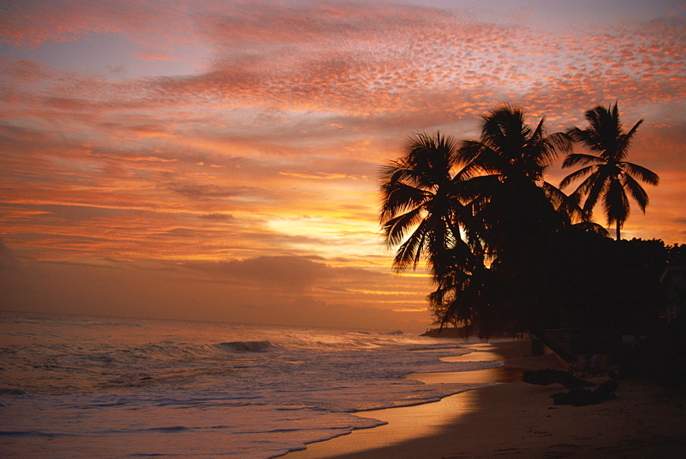 Sunset over Worthing Beach, Christ Church, Barbados, West Indies, Caribbean, Central America